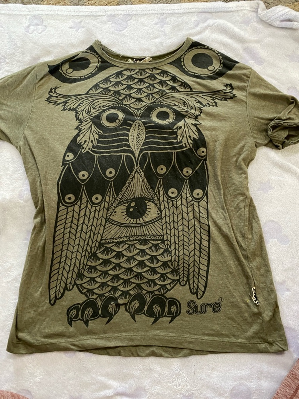 Olive Green Graphic Owl Short Sleeve Tee